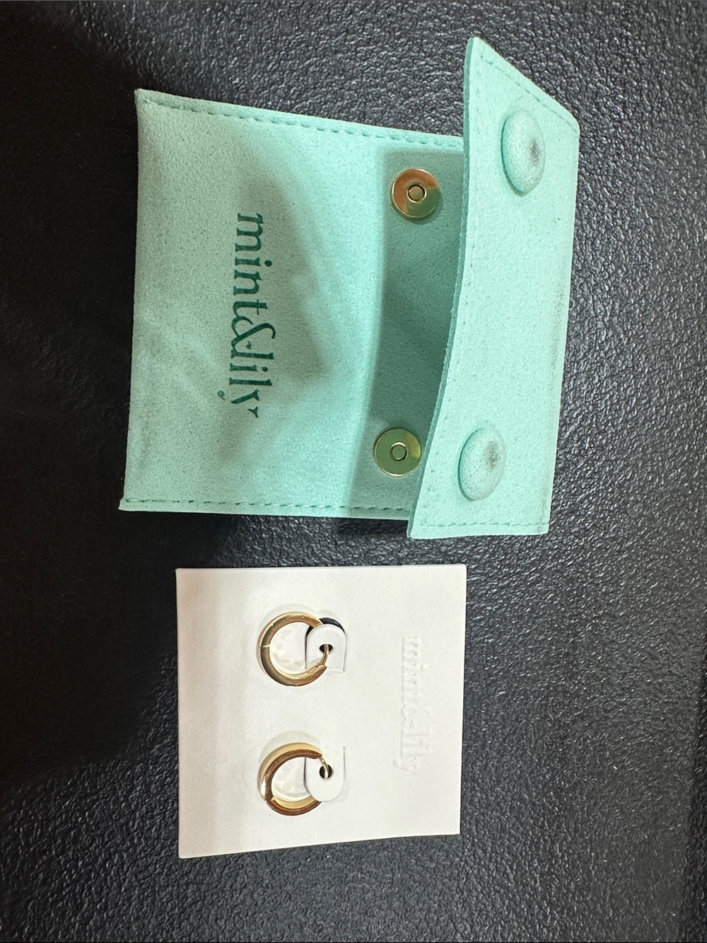 mint&lily Gold Hoop Earrings with Mint Travel Pouch